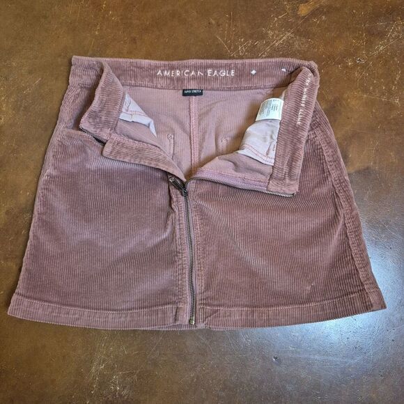 American Eagle Super Stretch Super Hi-Rise Corduroy Skirt 6 Mauve Front Full Zip - Picture 7 of 7